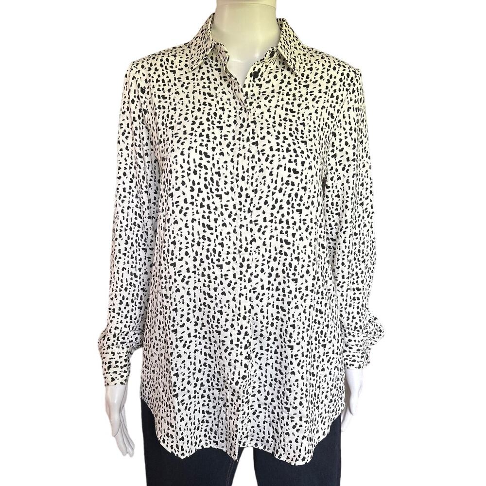 Dalia Womens White and Black Pattern blouse Shirt XS